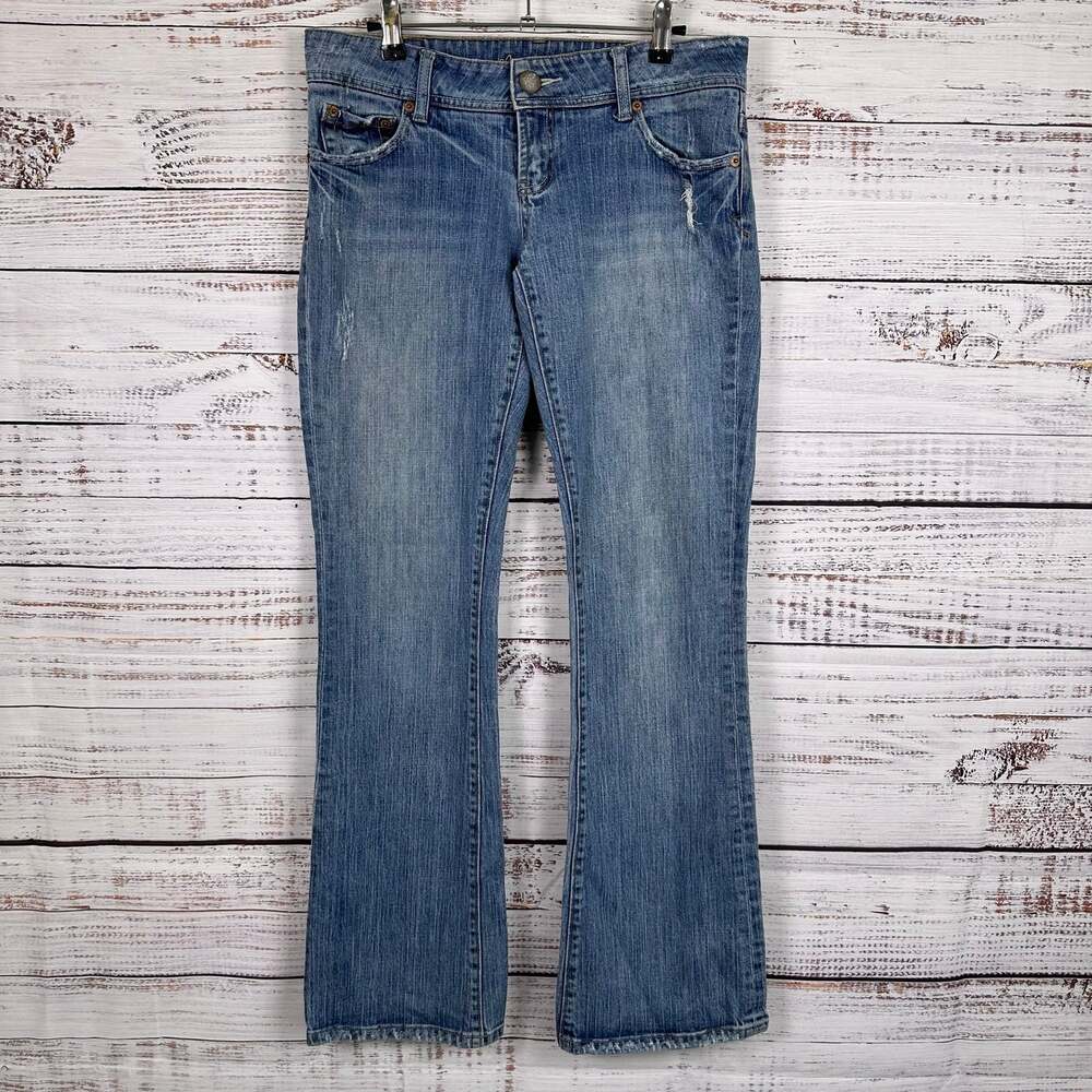 Y2K American Eagle Artist Light Blue Denim Jeans Distressed Low Rise Womens 12